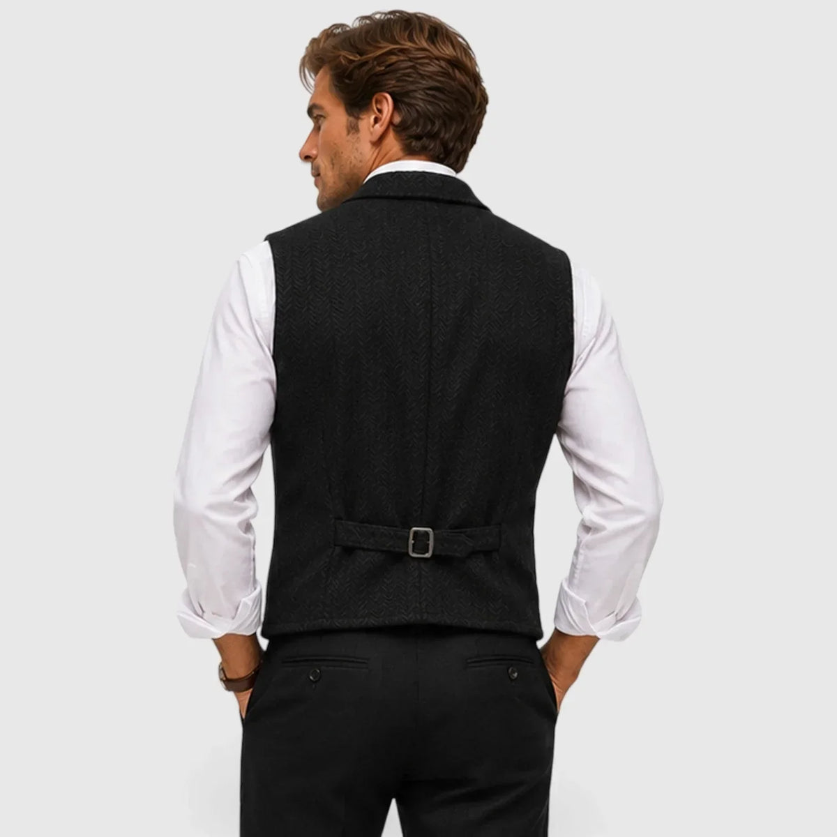 Men's Slim Fit Waistcoat | Herringbone Wool Blend Vest