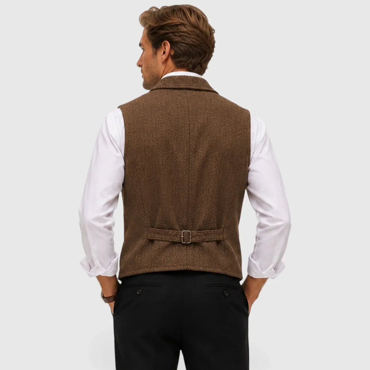 Men's Slim Fit Waistcoat | Herringbone Wool Blend Vest