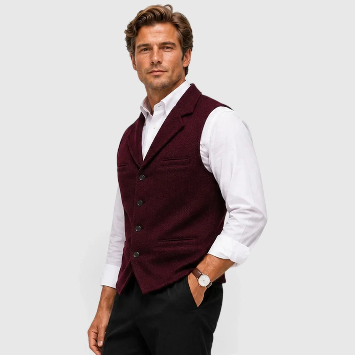 Men's Slim Fit Waistcoat | Herringbone Wool Blend Vest