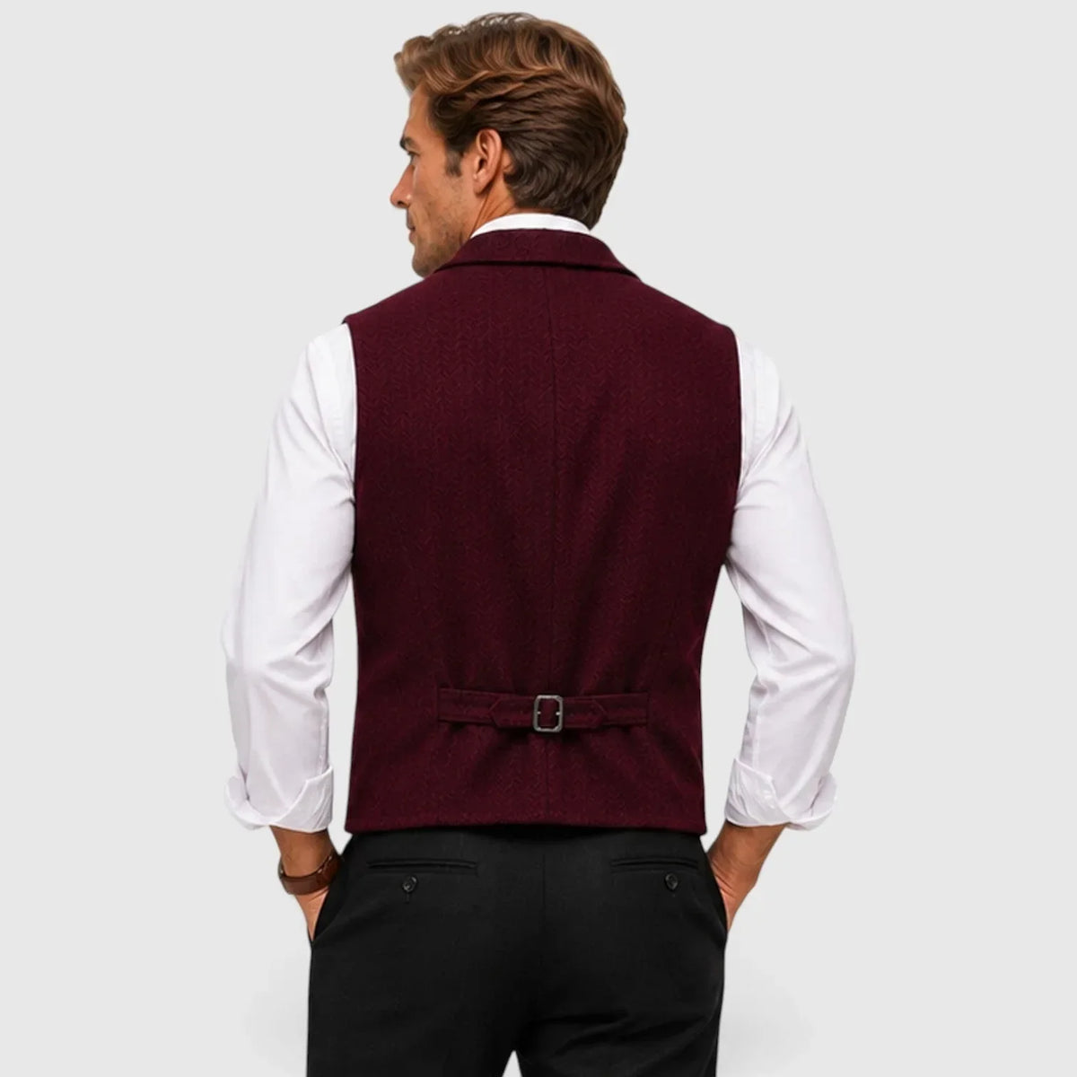 Men's Slim Fit Waistcoat | Herringbone Wool Blend Vest