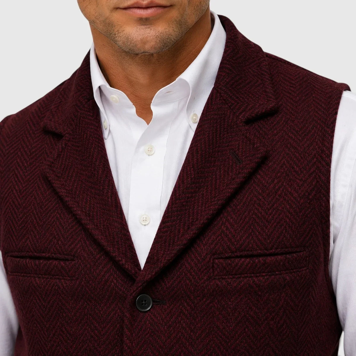 Men's Slim Fit Waistcoat | Herringbone Wool Blend Vest
