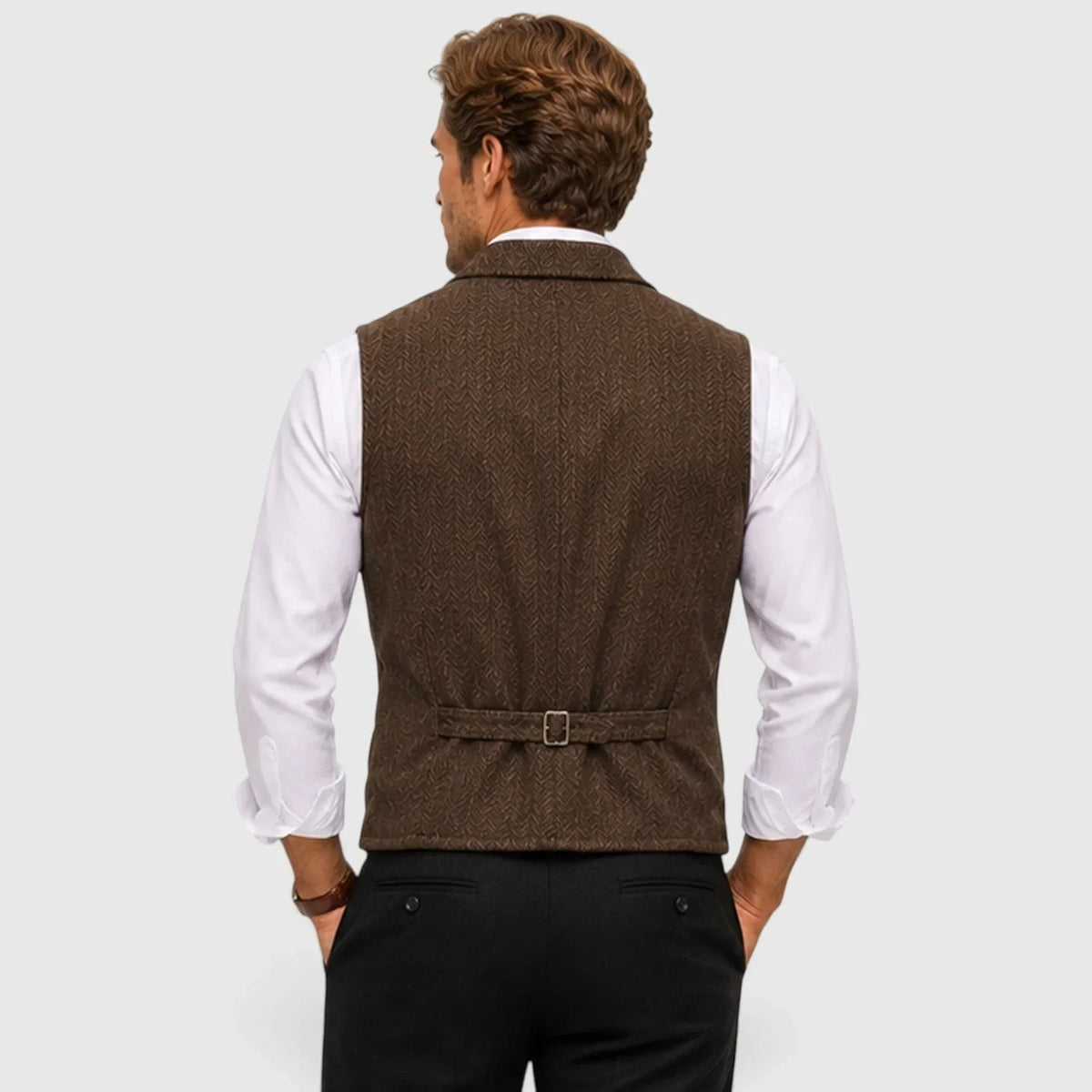 Men's Slim Fit Waistcoat | Herringbone Wool Blend Vest