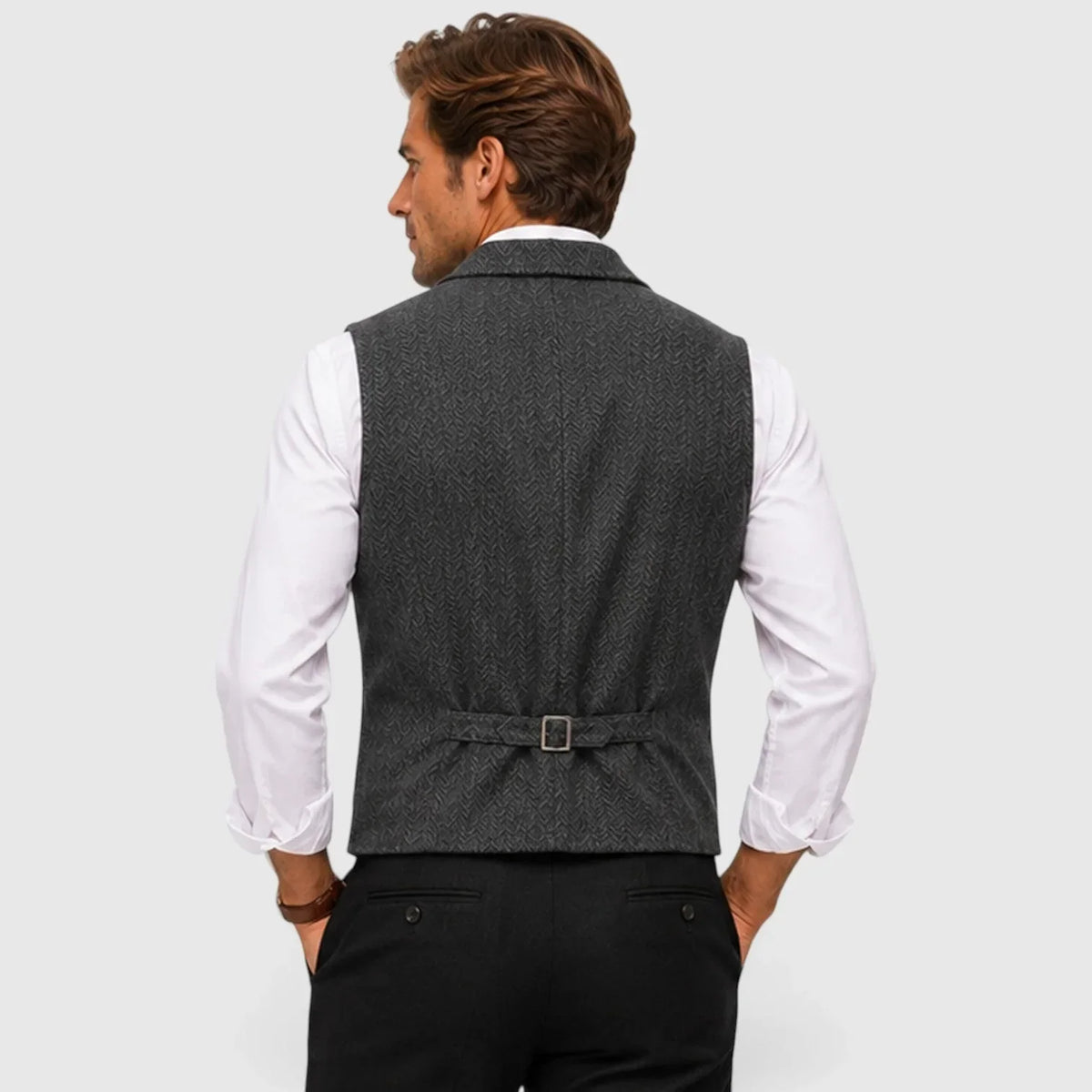 Men's Slim Fit Waistcoat | Herringbone Wool Blend Vest