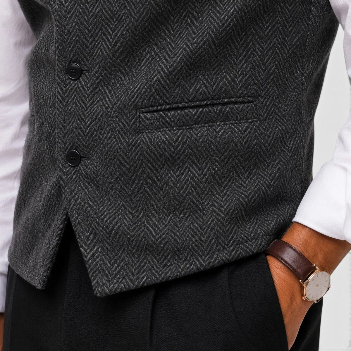 Men's Slim Fit Waistcoat | Herringbone Wool Blend Vest