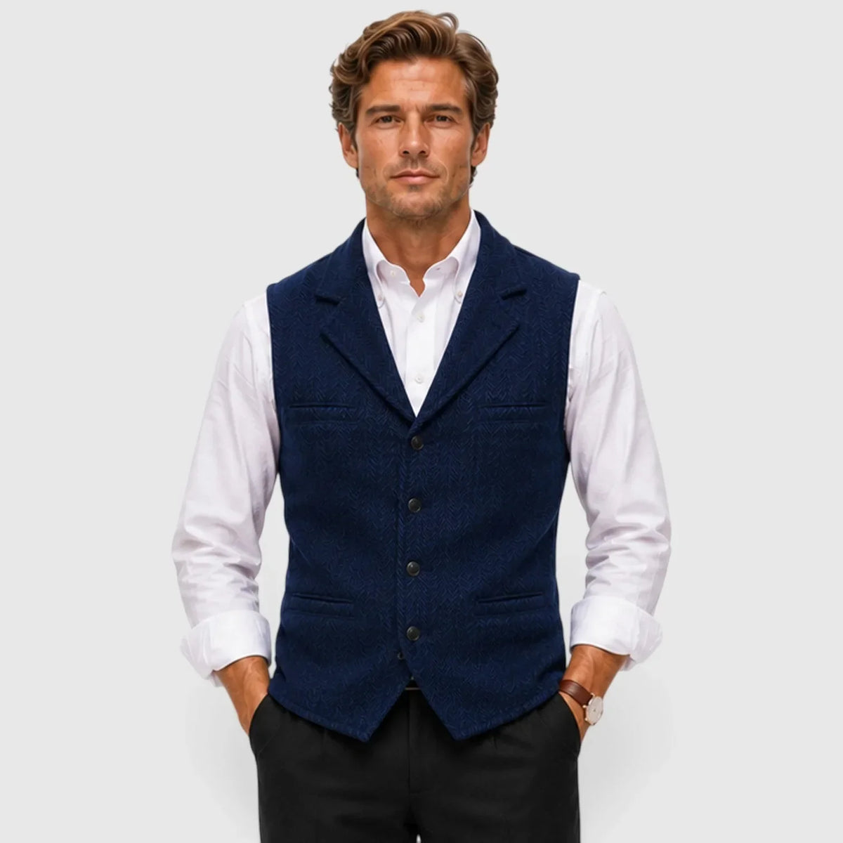 Men's Slim Fit Waistcoat | Herringbone Wool Blend Vest