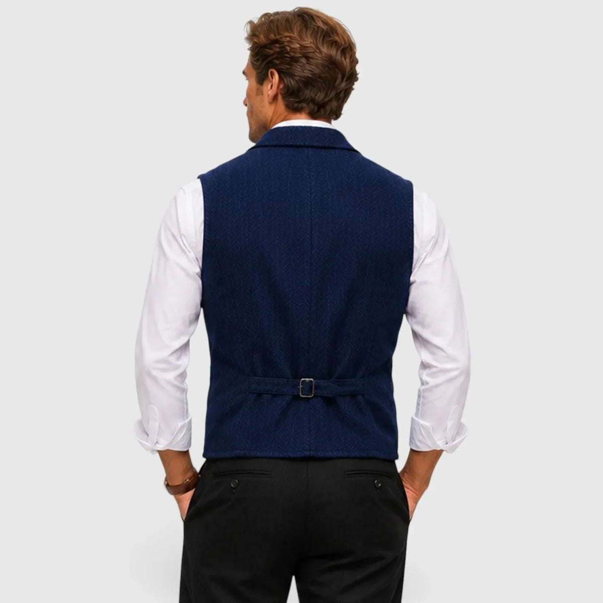 Men's Slim Fit Waistcoat | Herringbone Wool Blend Vest