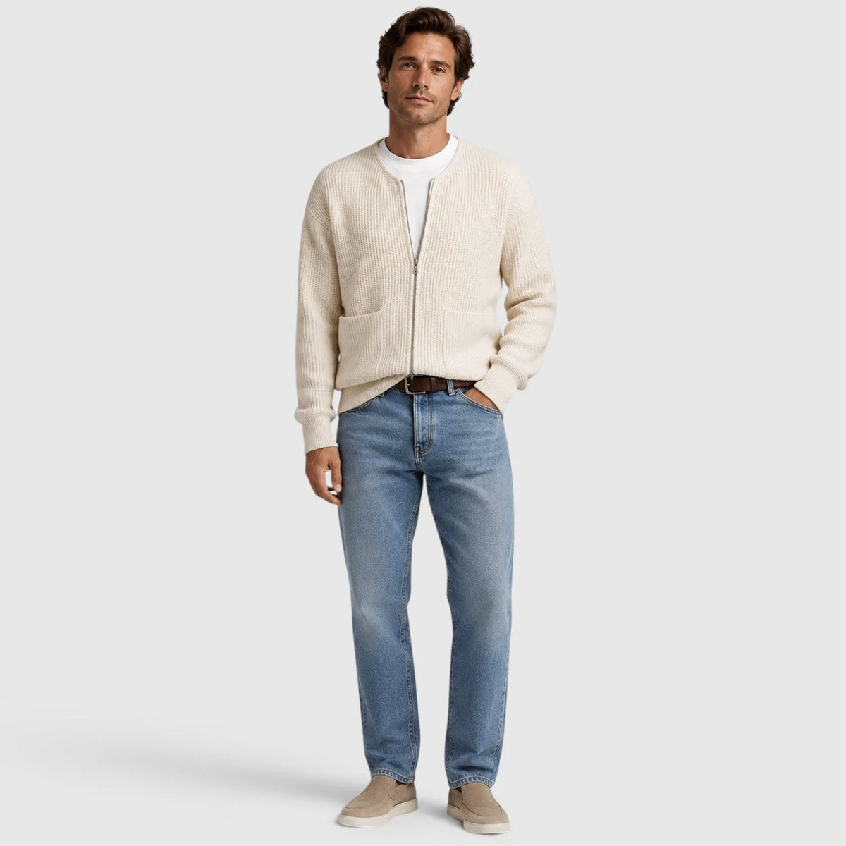 Men's Zip-Front Cardigan | Textured Knit Long Sleeve