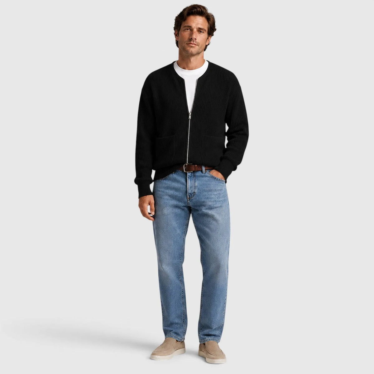 Men's Zip-Front Cardigan | Textured Knit Long Sleeve