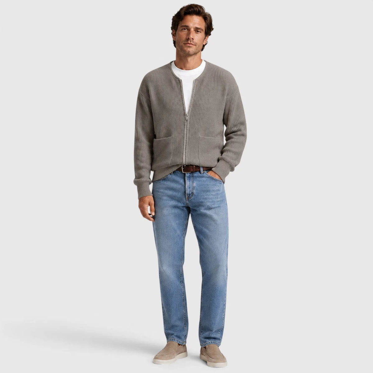Men's Zip-Front Cardigan | Textured Knit Long Sleeve