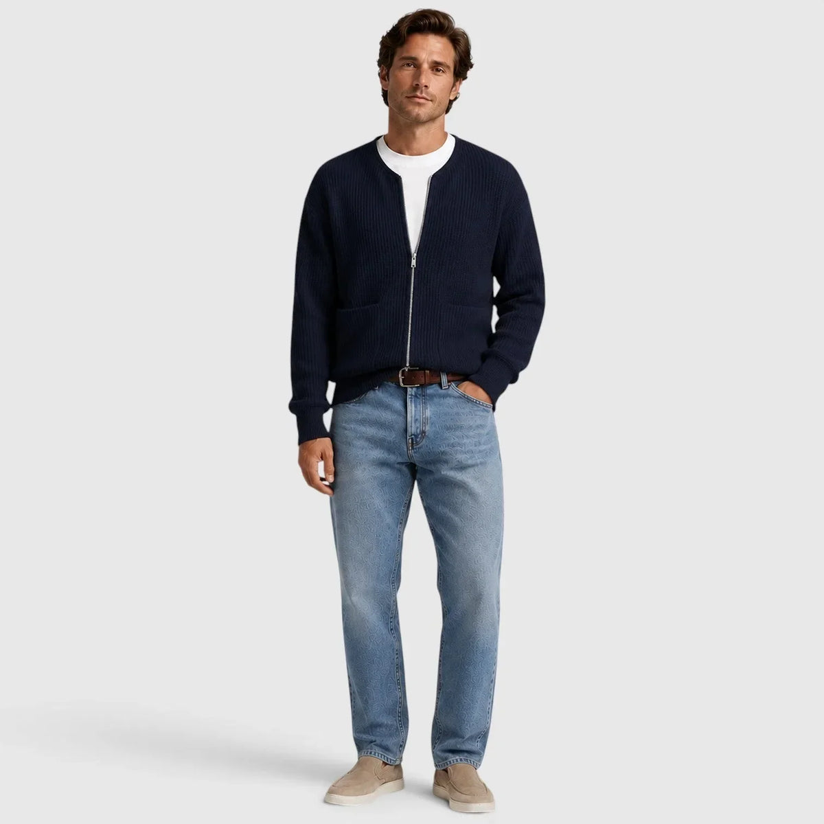 Men's Zip-Front Cardigan | Textured Knit Long Sleeve