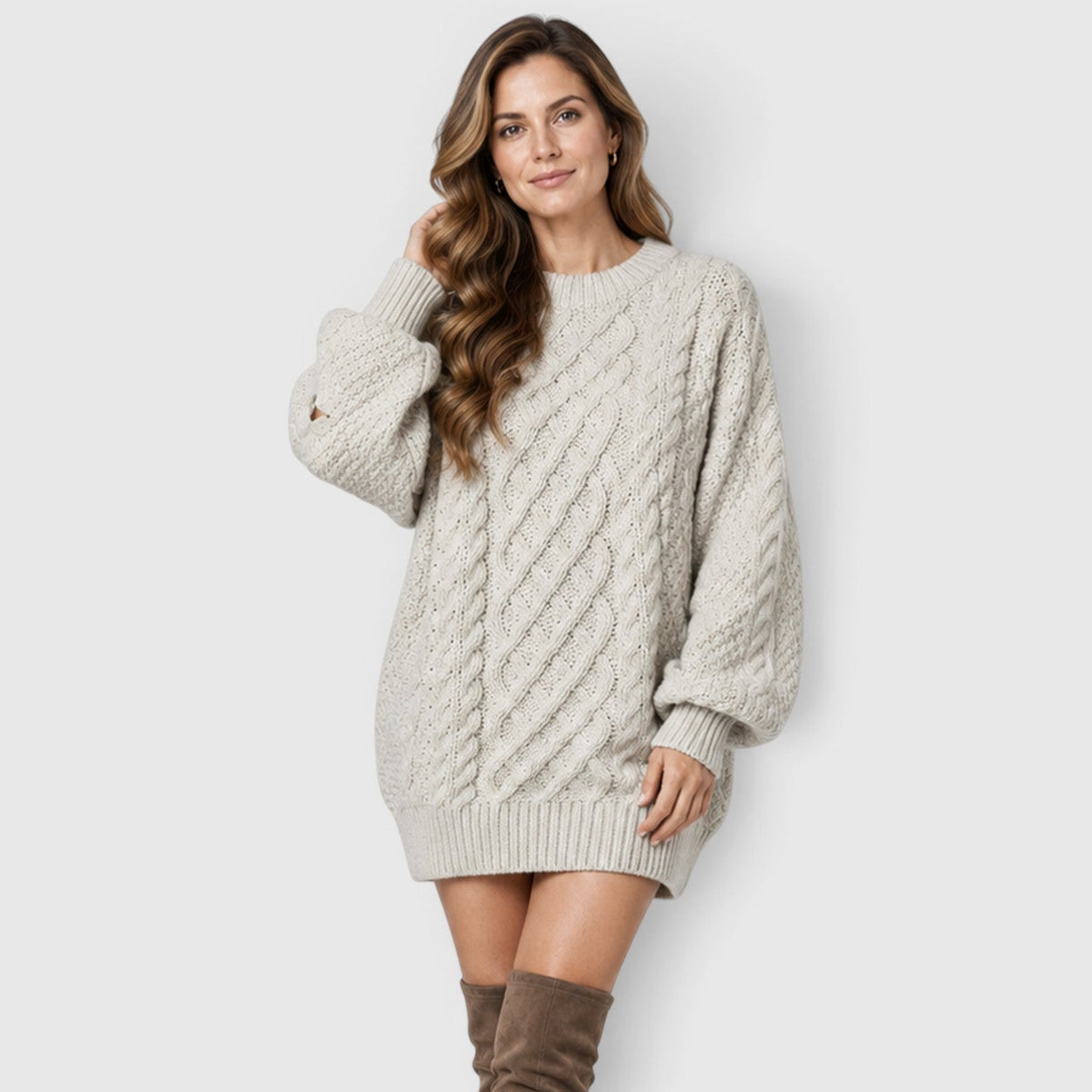 Liselot | Cable Knit Sweater Dress with Long Sleeves