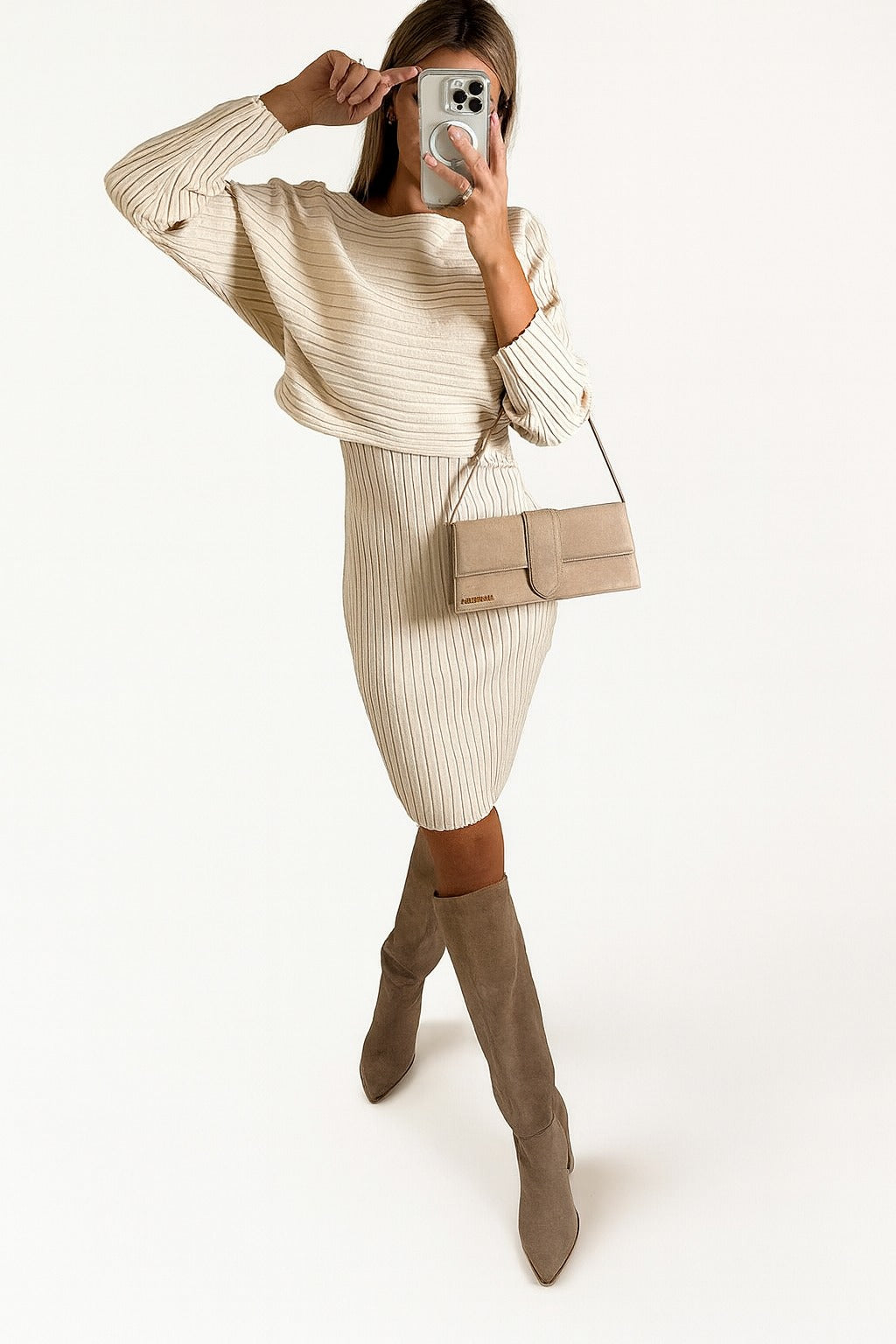 Women’s Ribbed Knit Jumper and Midi Skirt Set