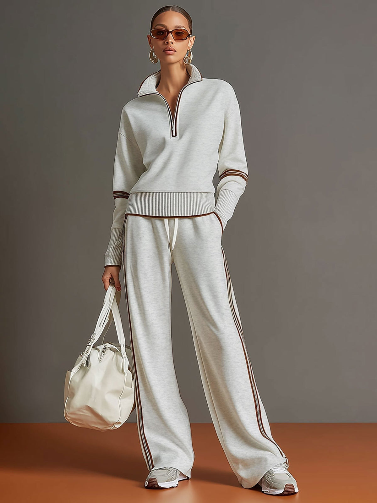 Women's Half-Zip Sweatshirt and Wide-Leg Jogger Set