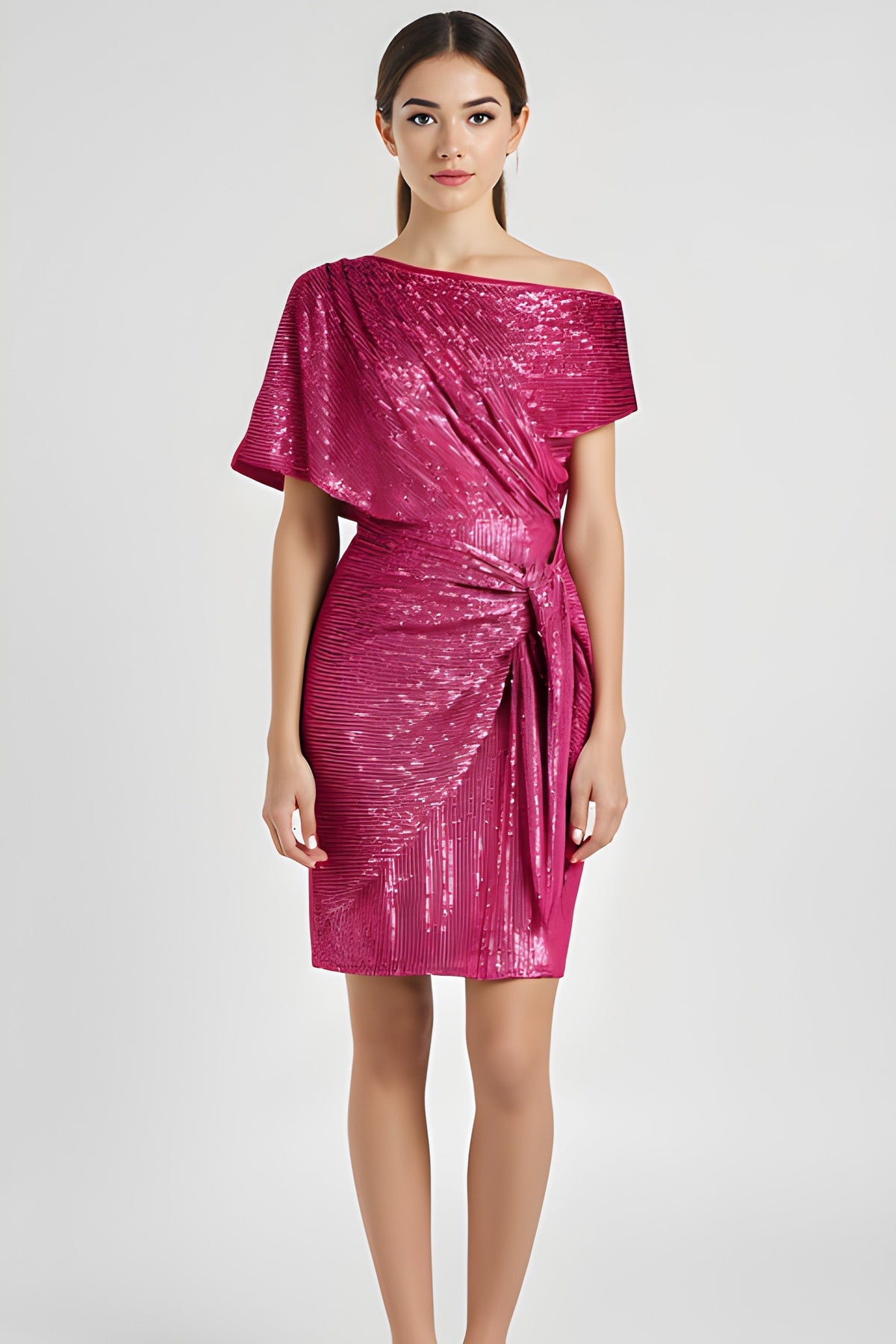 Women’s Sequin One Shoulder Ruched Mini Dress