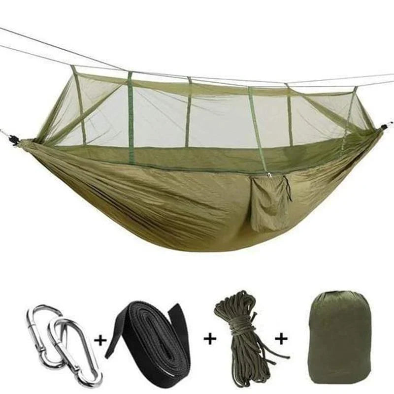 Mosquito Net Hammock | Ultralight Parachute Nylon & Integrated Net | With Straps & Carabiners