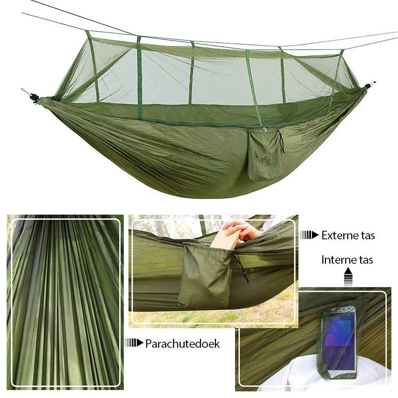 Mosquito Net Hammock | Ultralight Parachute Nylon & Integrated Net | With Straps & Carabiners