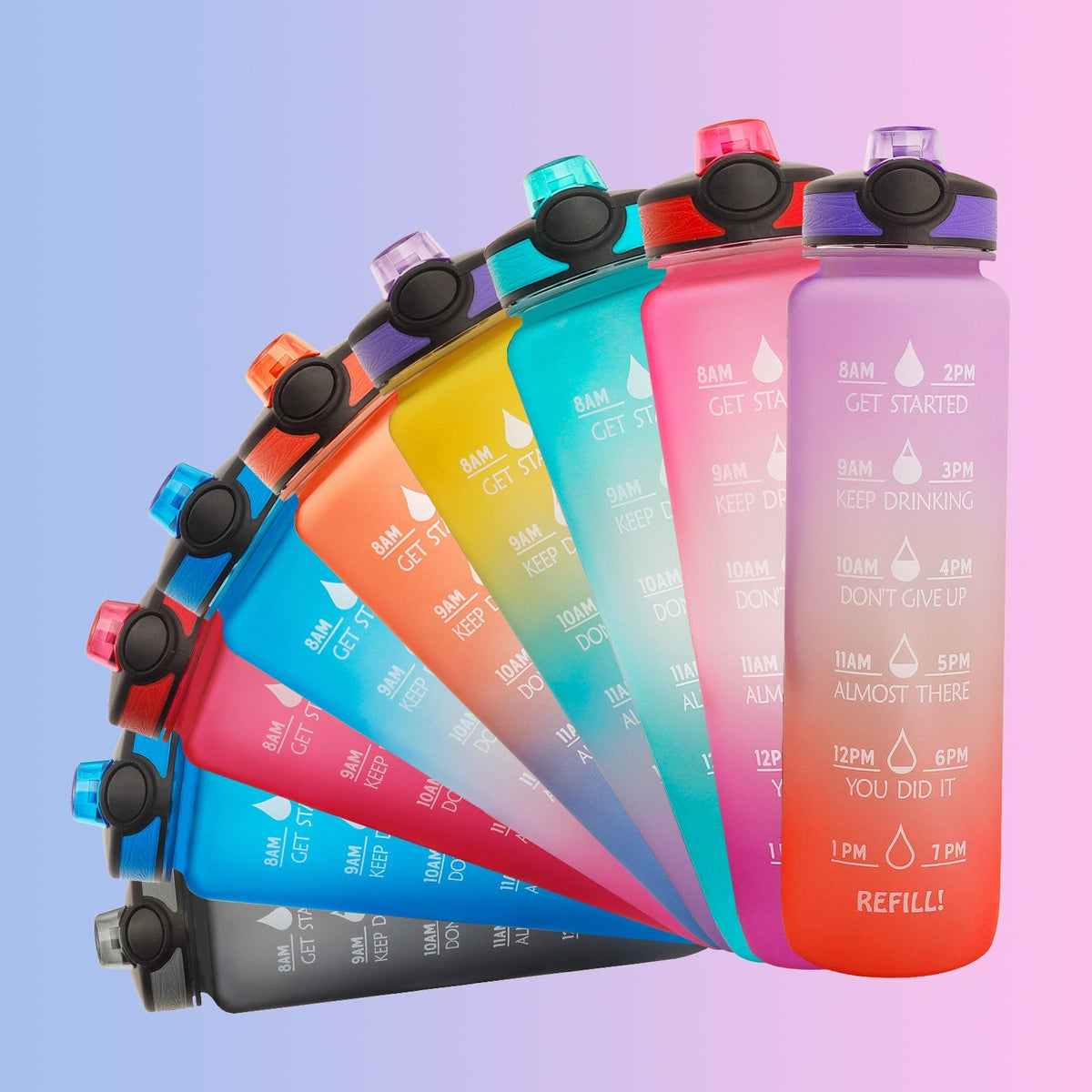 Motivational Sports Water Bottle with Time Markers 32 Oz Flip-Top Lid and Fruit Infuser