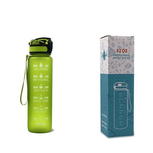 Motivational Sports Water Bottle with Time Markers 32 Oz Flip-Top Lid and Fruit Infuser