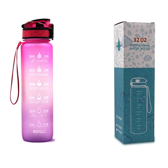 Motivational Sports Water Bottle with Time Markers 32 Oz Flip-Top Lid and Fruit Infuser