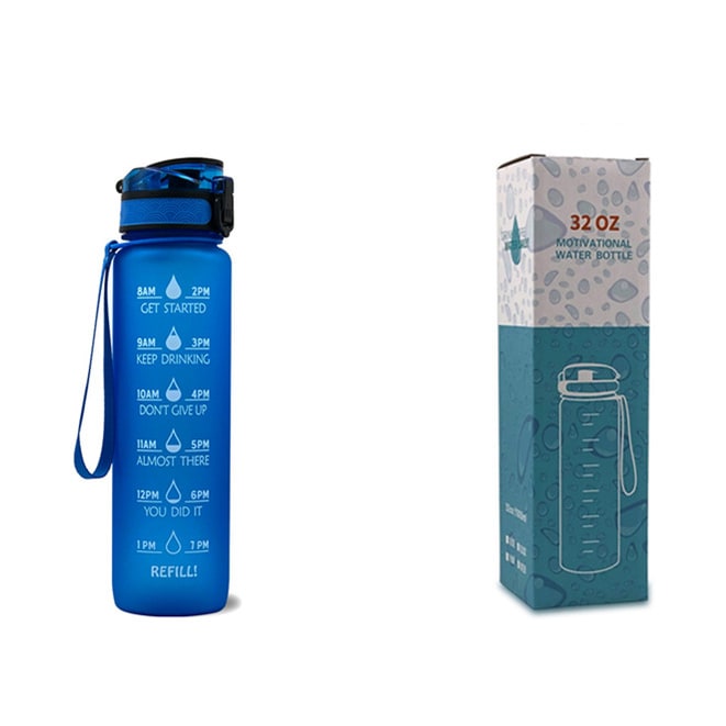 Motivational Sports Water Bottle with Time Markers 32 Oz Flip-Top Lid and Fruit Infuser