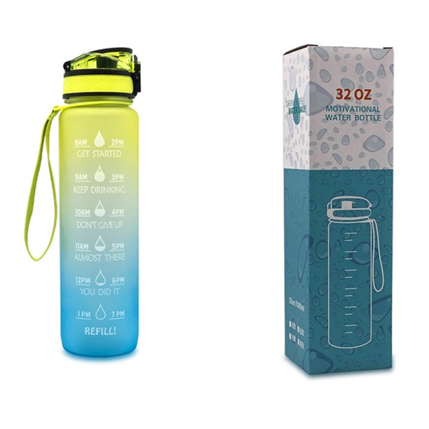 Motivational Sports Water Bottle with Time Markers 32 Oz Flip-Top Lid and Fruit Infuser