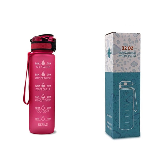 Motivational Sports Water Bottle with Time Markers 32 Oz Flip-Top Lid and Fruit Infuser
