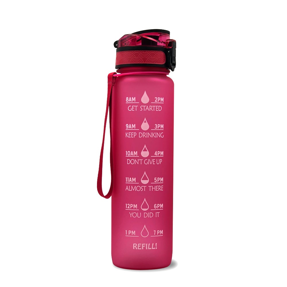 Motivational Sports Water Bottle with Time Markers 32 Oz Flip-Top Lid and Fruit Infuser