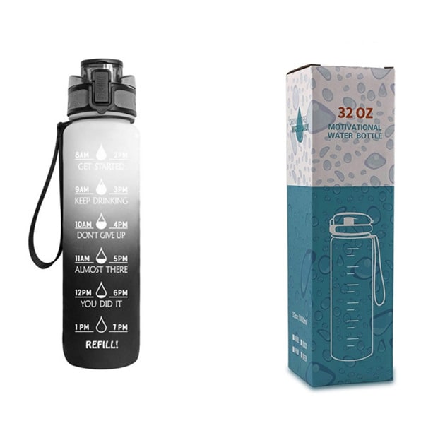 Motivational Sports Water Bottle with Time Markers 32 Oz Flip-Top Lid and Fruit Infuser