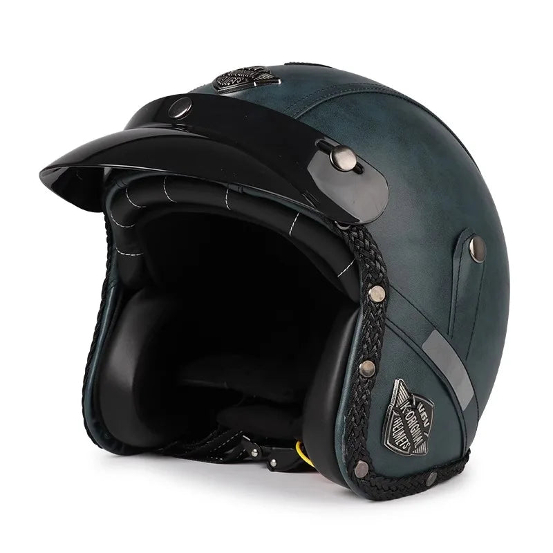 Motorcycle Helmet | Retro 3/4 Open-Face & PU Leather