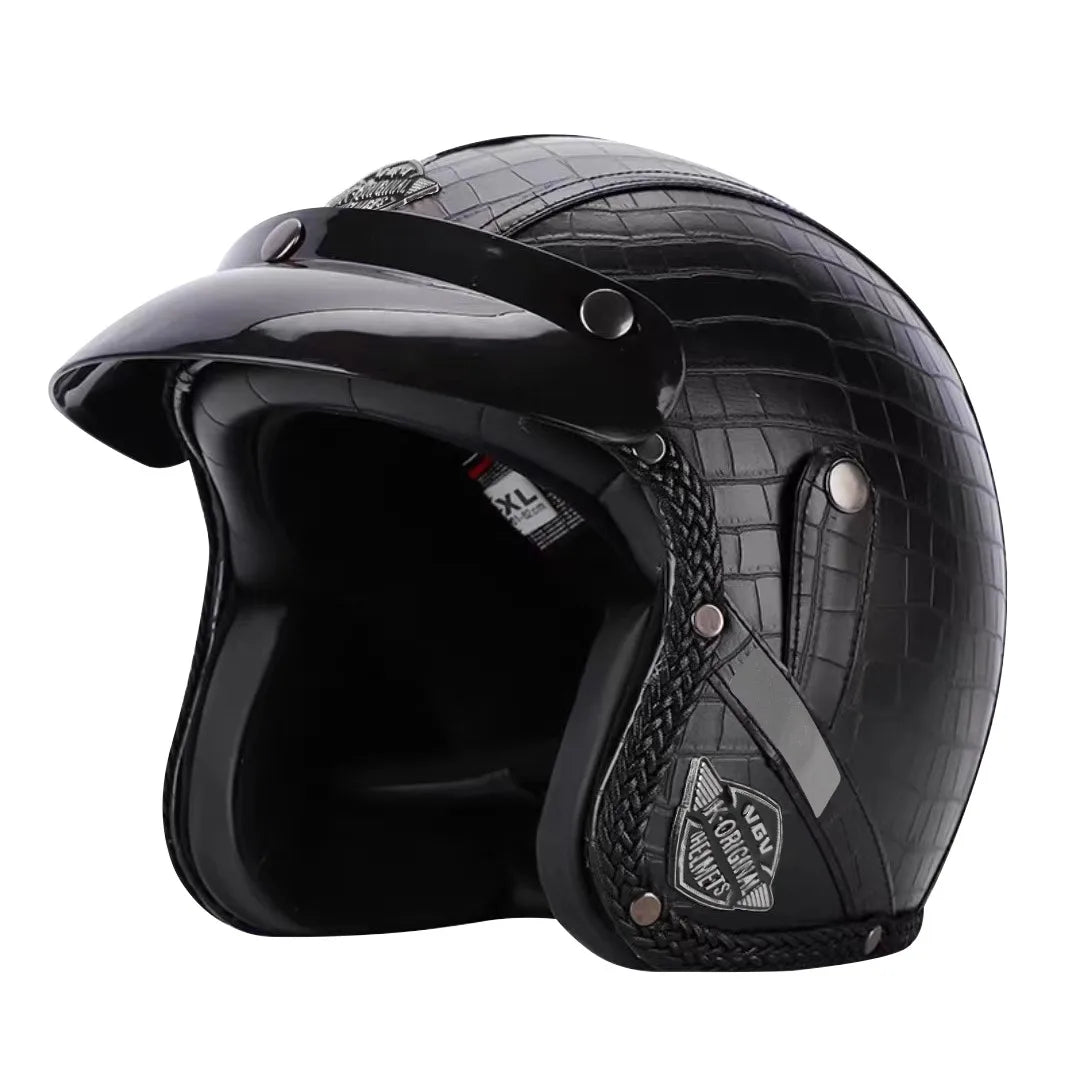 Motorcycle Helmet | Retro 3/4 Open-Face & PU Leather
