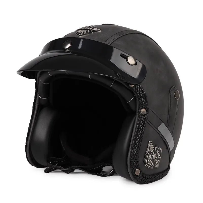 Motorcycle Helmet | Retro 3/4 Open-Face & PU Leather