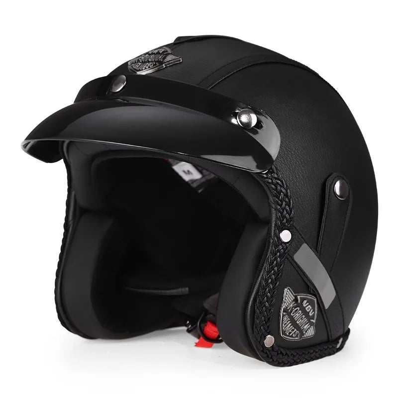 Motorcycle Helmet | Retro 3/4 Open-Face & PU Leather