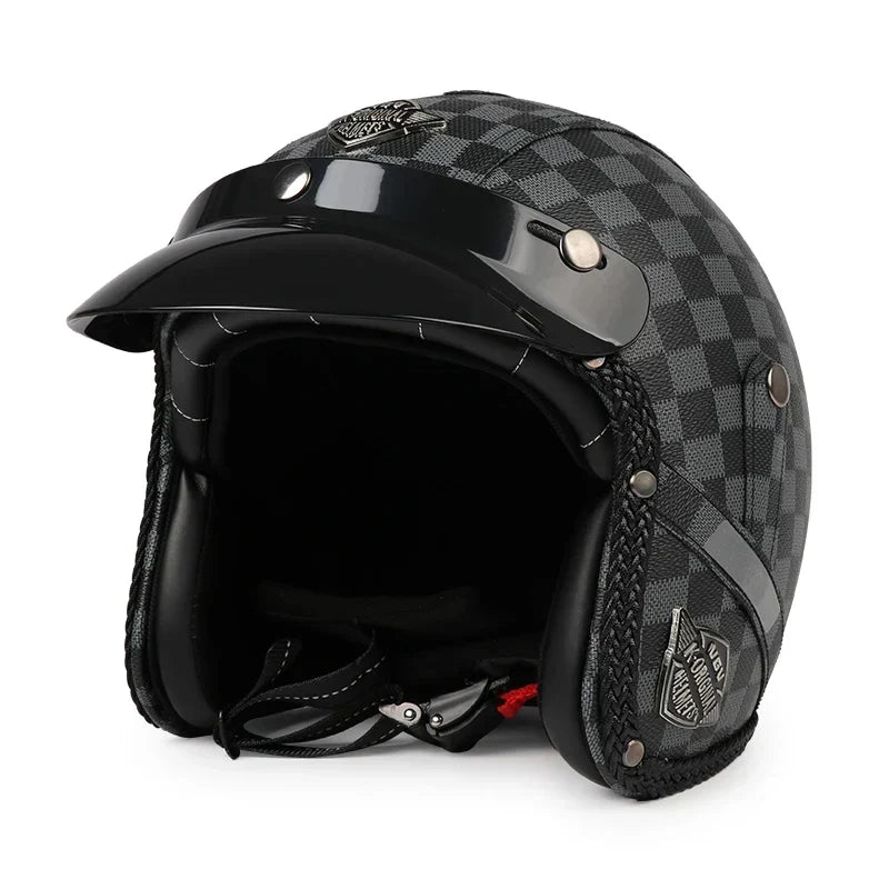 Motorcycle Helmet | Retro 3/4 Open-Face & PU Leather