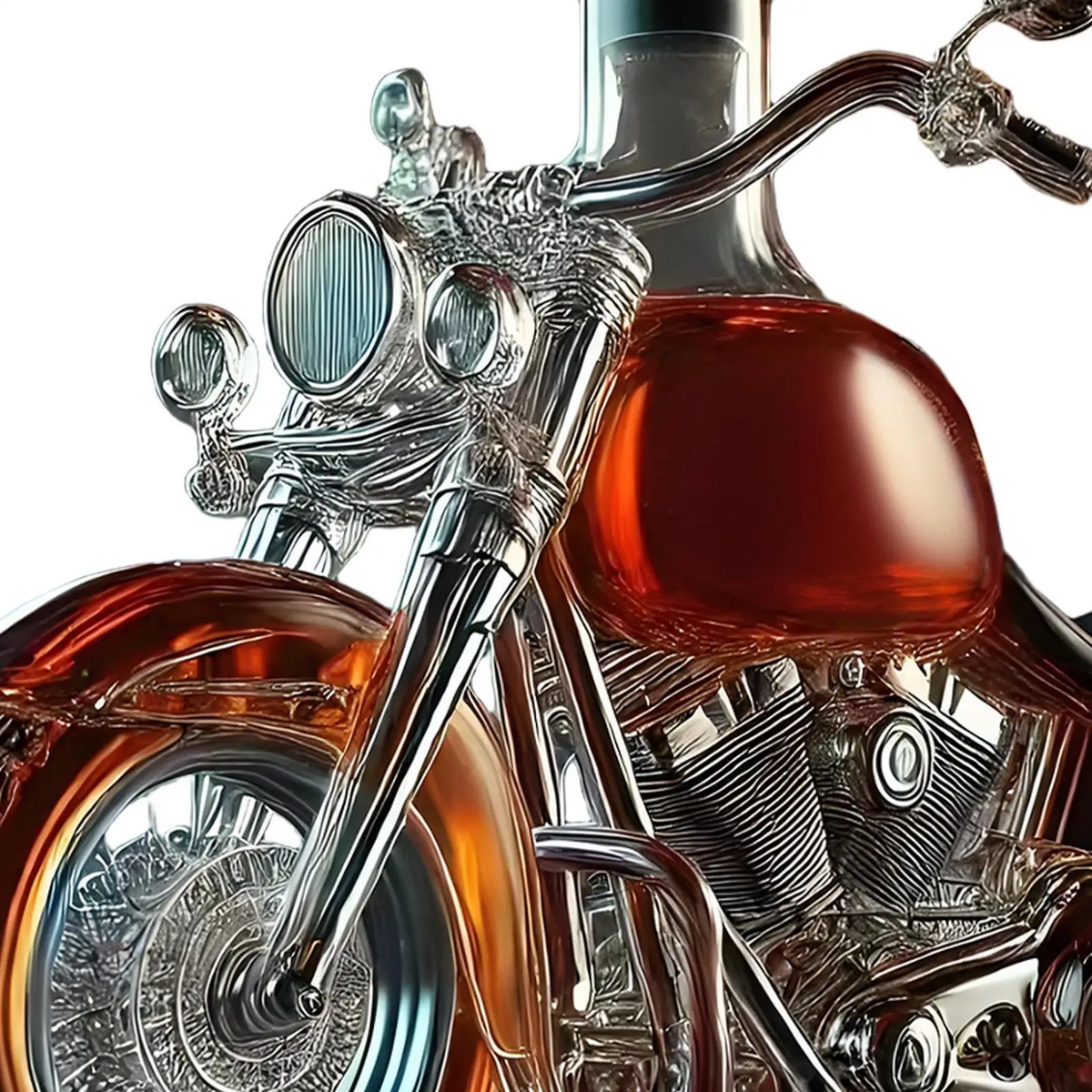 Motorcycle-Shaped Whiskey Decanter with Glass Stopper and Detailed Cruiser Design