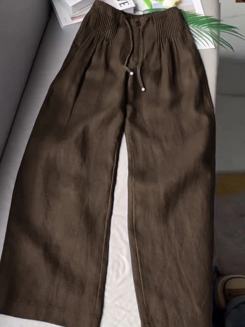 Women’s Cotton-Linen Wide-Leg Trousers – Relaxed Drawstring Full-Length Summer Pants for Travel Weekend Casual Wear and Everyday Transitional Styling
