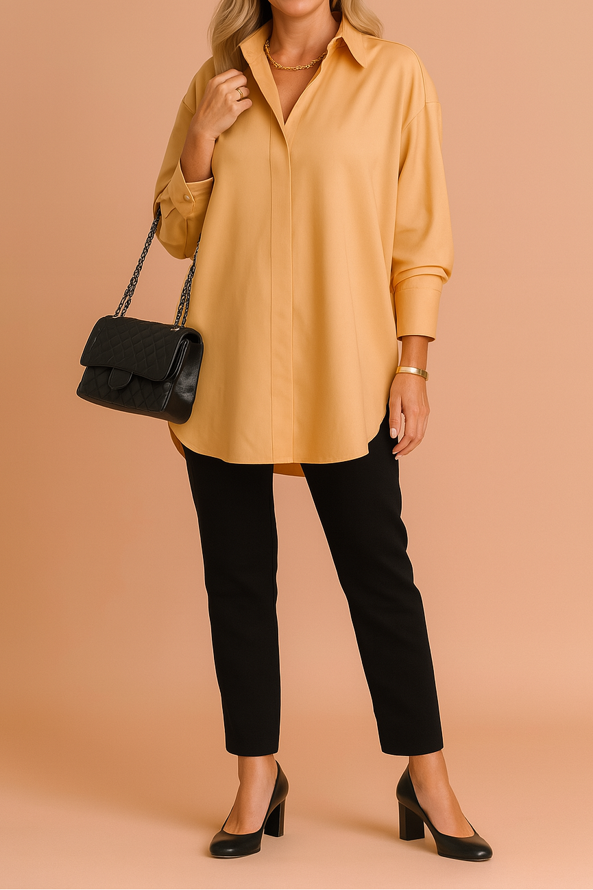 Women's Oversized Longline Shirt – Relaxed Button-Up Tunic with Classic Collar for Office and Smart Casual Wear