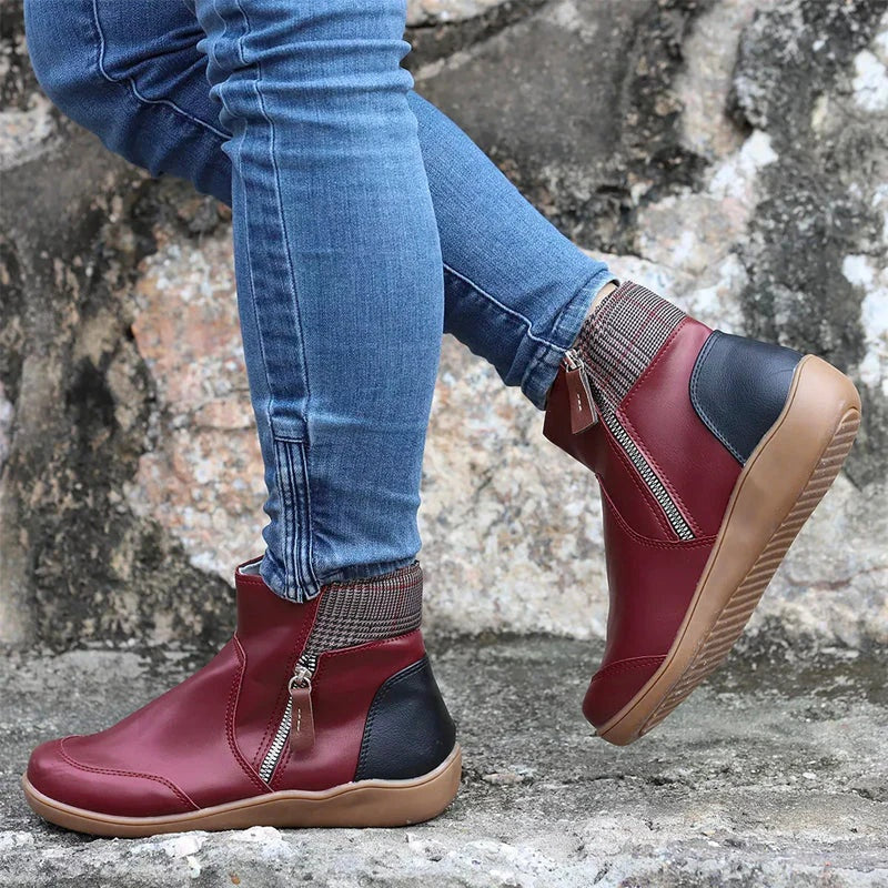 Maggie | Women's Flat Ankle Boots Side Zipper Round Toe