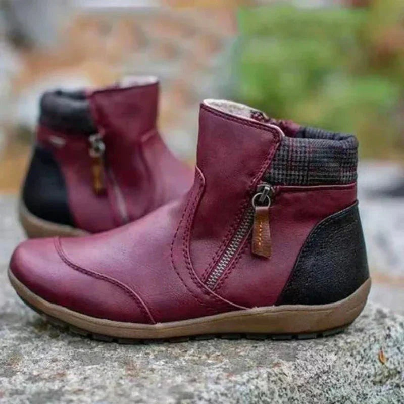 Maggie | Women's Flat Ankle Boots Side Zipper Round Toe