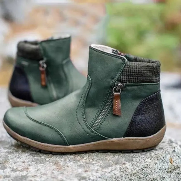Maggie | Women's Flat Ankle Boots Side Zipper Round Toe