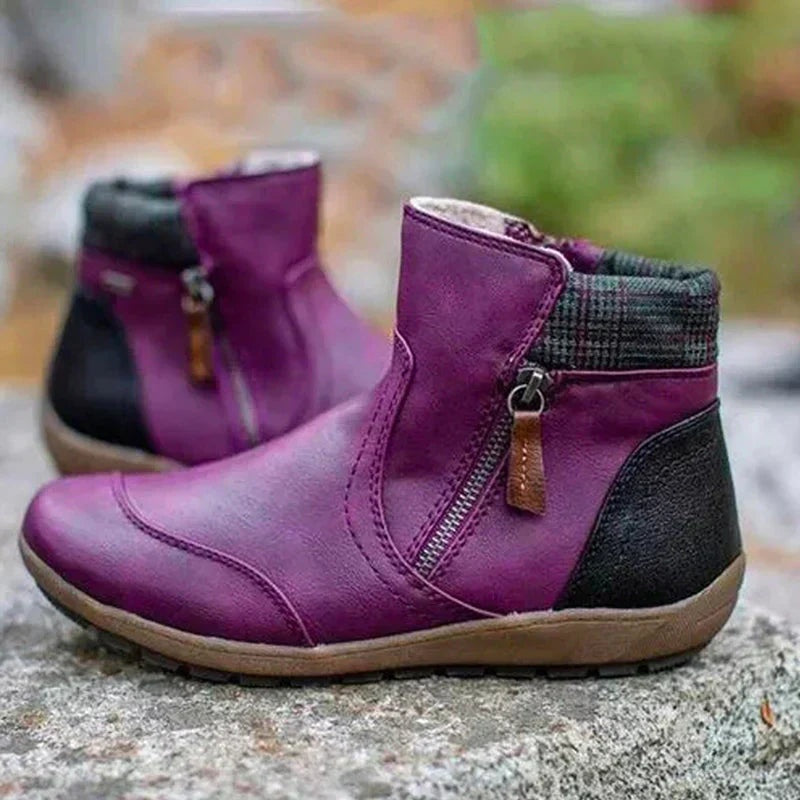 Maggie | Women's Flat Ankle Boots Side Zipper Round Toe