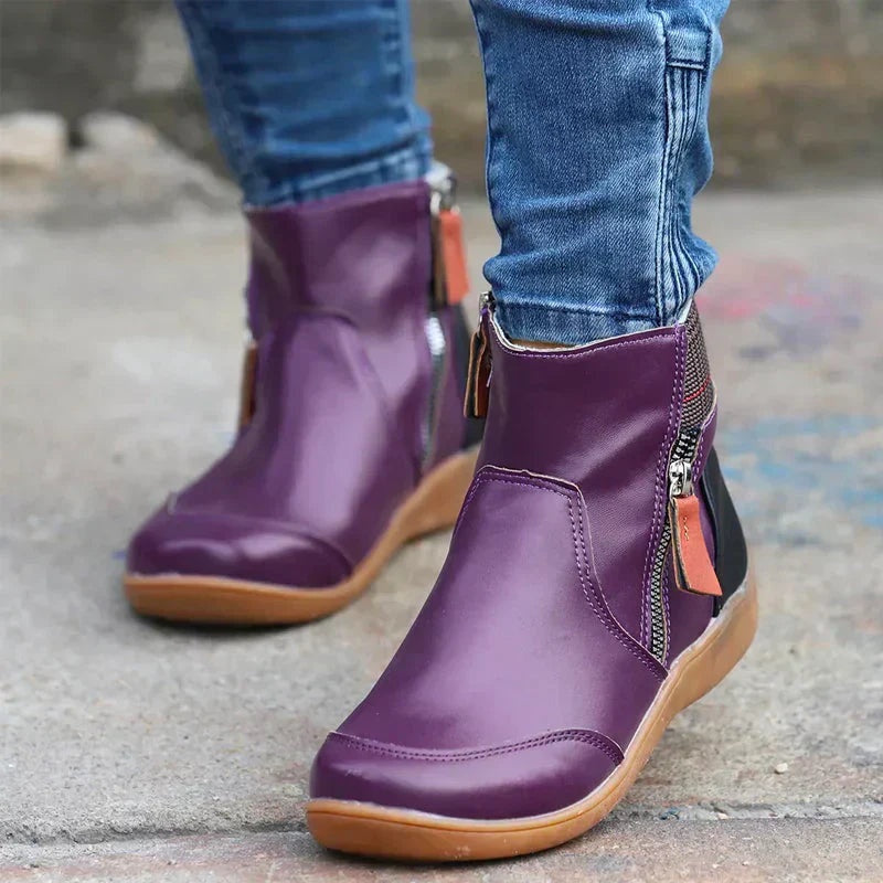 Maggie | Women's Flat Ankle Boots Side Zipper Round Toe