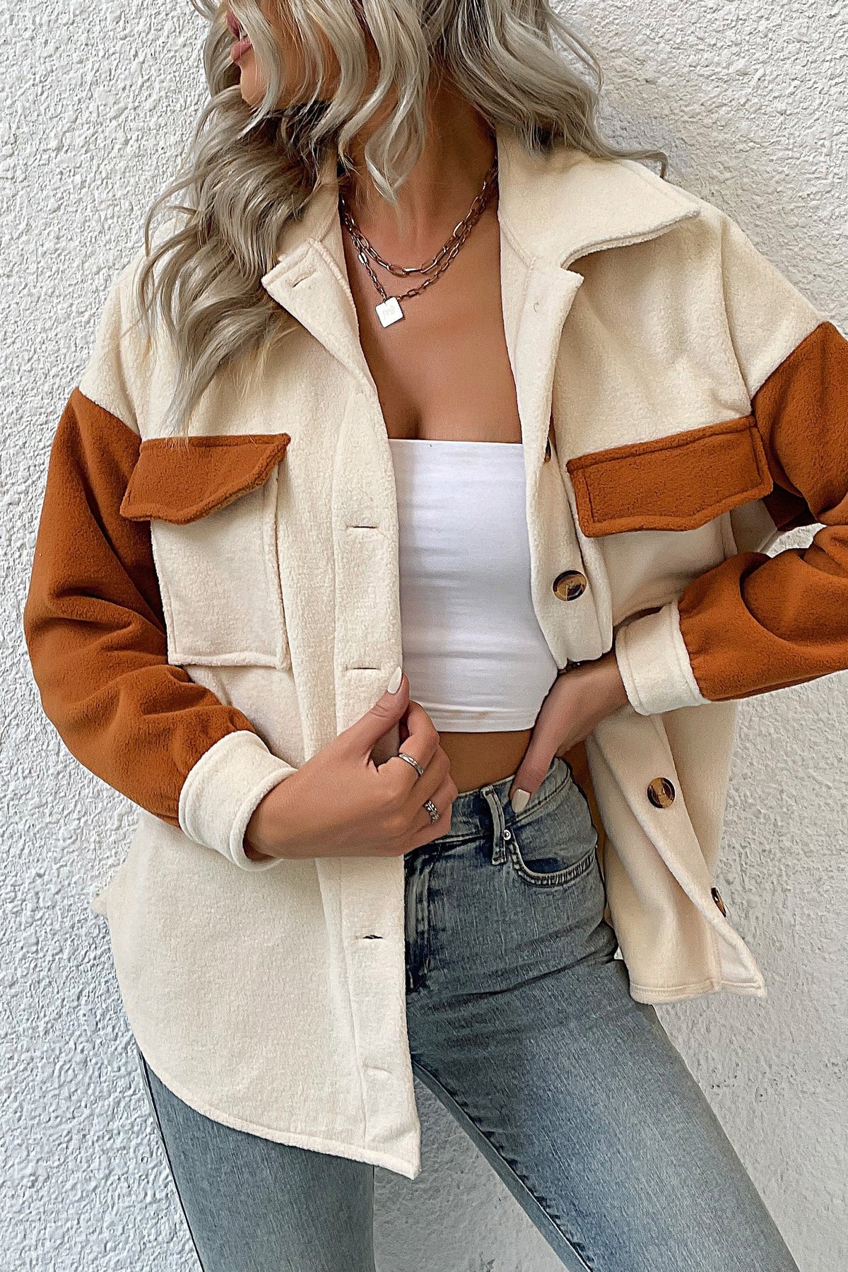 Hannah | Women's Two Tone Sherpa Jacket Fleece Pockets