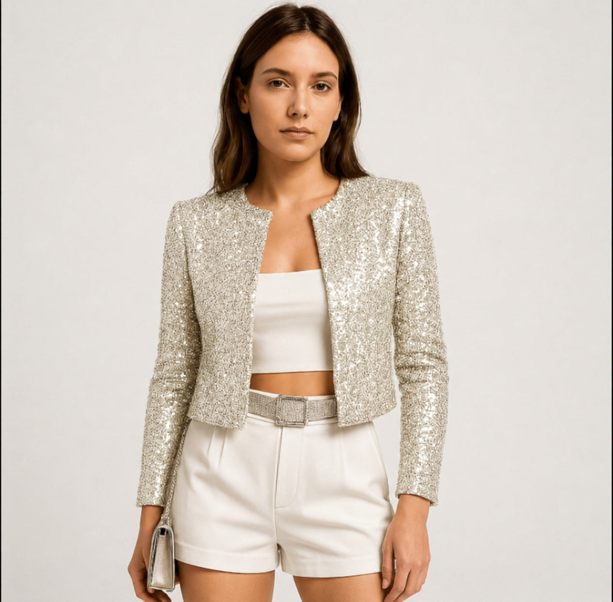 Sophie | Women's Cropped Sequin Jacket Structured Party Blazer