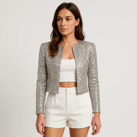 Sophie | Women's Cropped Sequin Jacket Structured Party Blazer