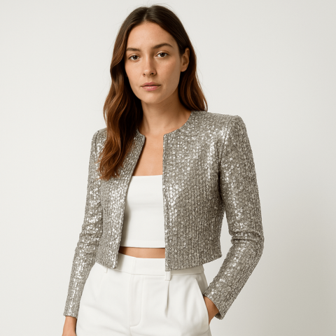 Sophie | Women's Cropped Sequin Jacket Structured Party Blazer