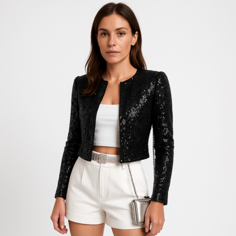 Sophie | Women's Cropped Sequin Jacket Structured Party Blazer