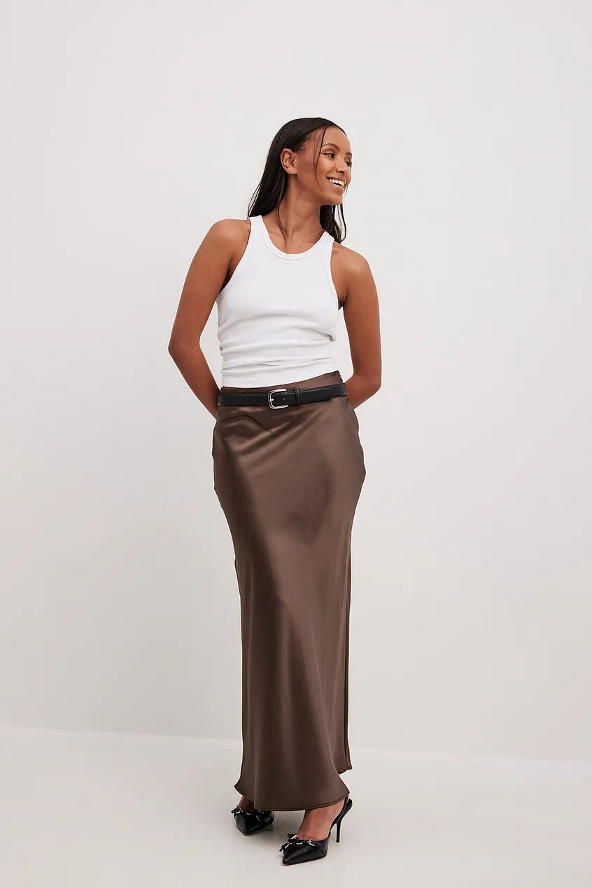 Women's Satin Midi Skirt | High Waisted A-Line Skirt
