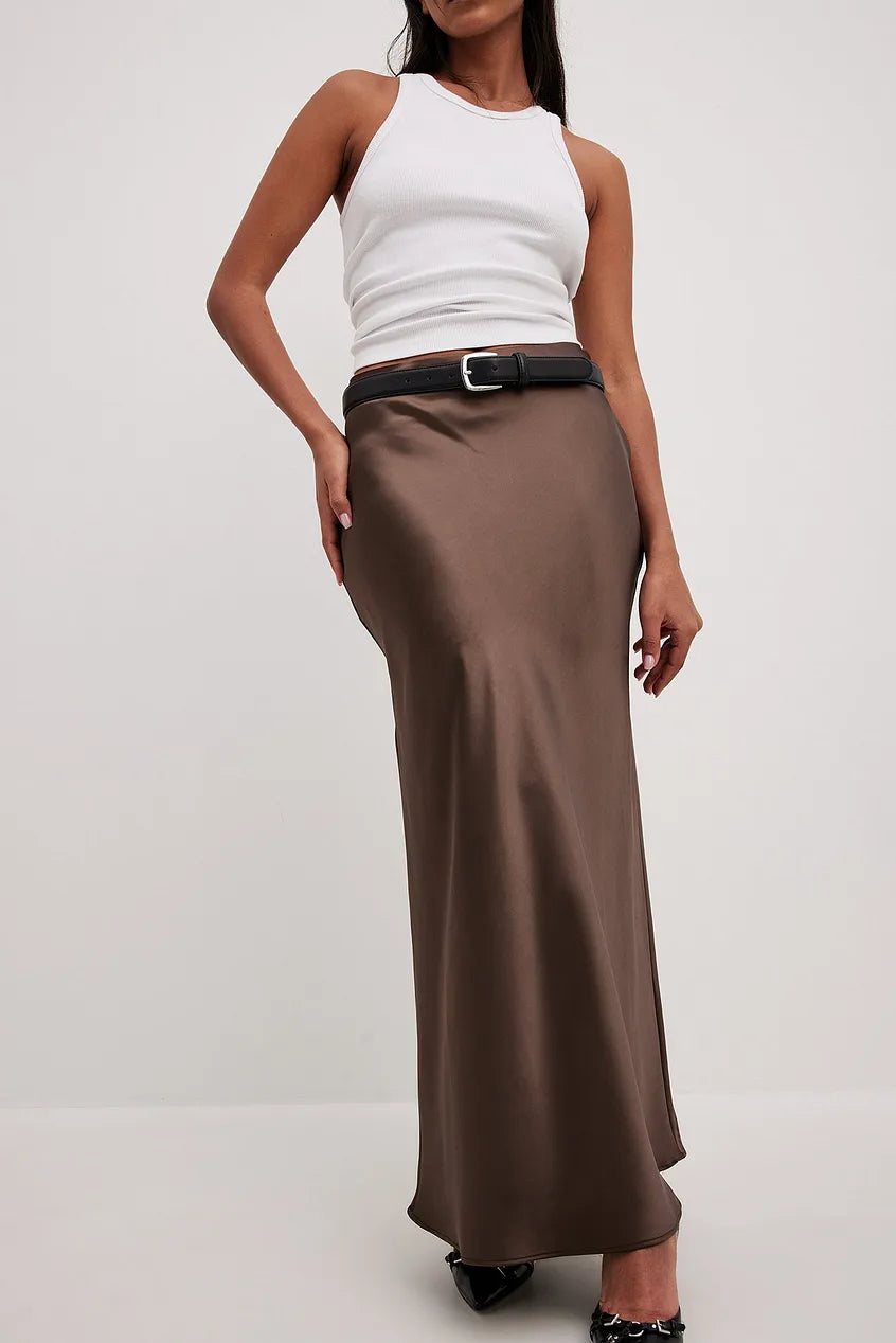 Women's Satin Midi Skirt | High Waisted A-Line Skirt