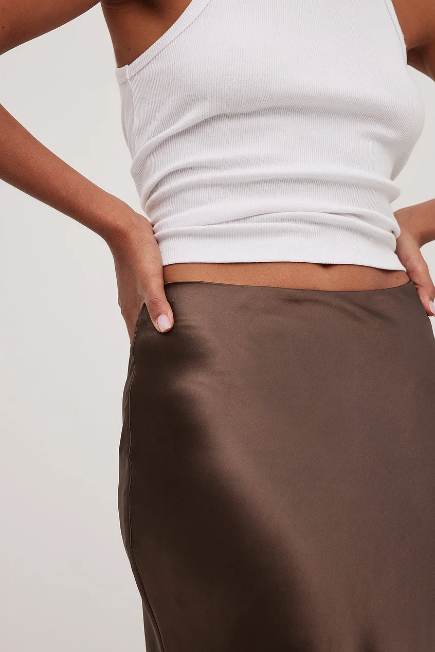Women's Satin Midi Skirt | High Waisted A-Line Skirt