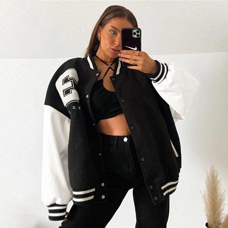 Elena | Women's Oversized Varsity Jacket Embroidered Letterman
